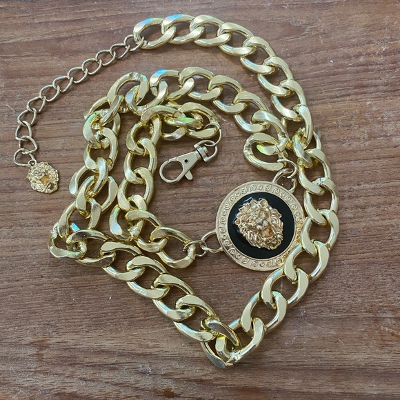 Women Chunky Gold Metal Chain Fashion Belt Lion medallion Charm - Picture 5 of 11